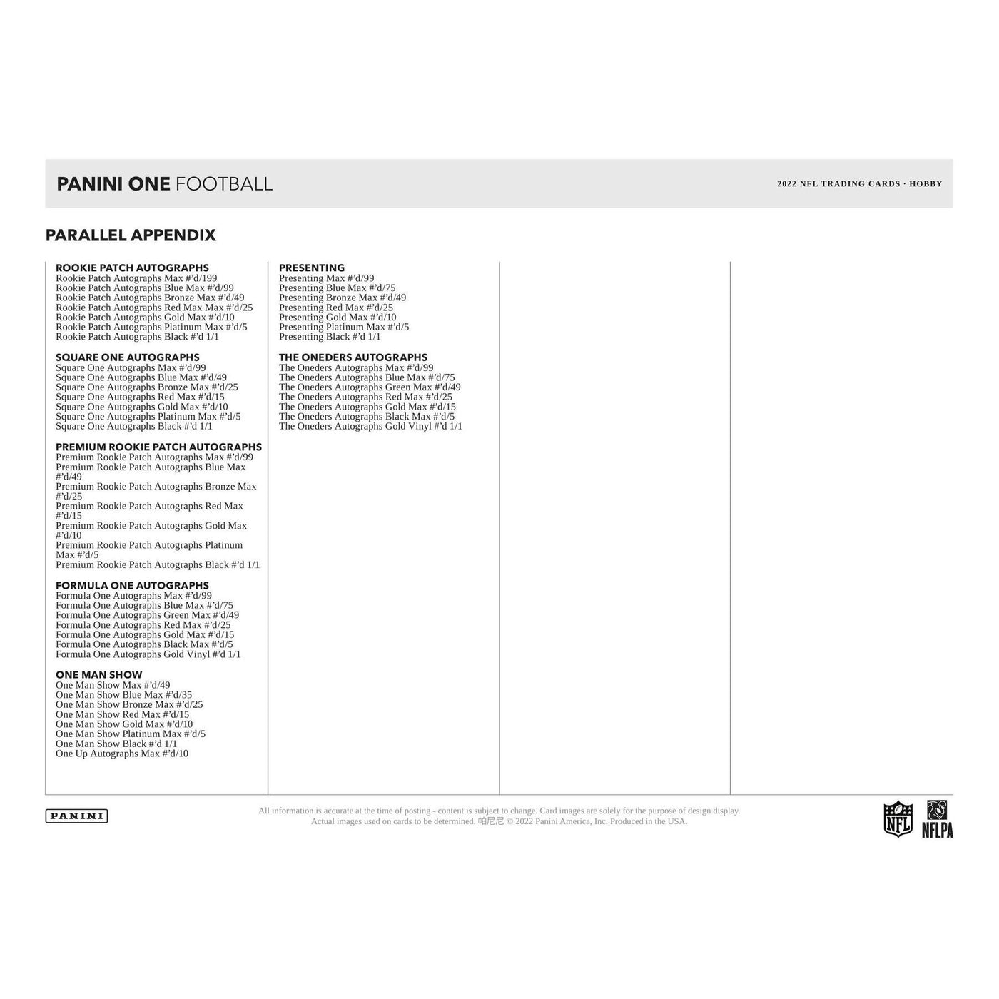 2022 Panini One Football Hobby 20-Box Case