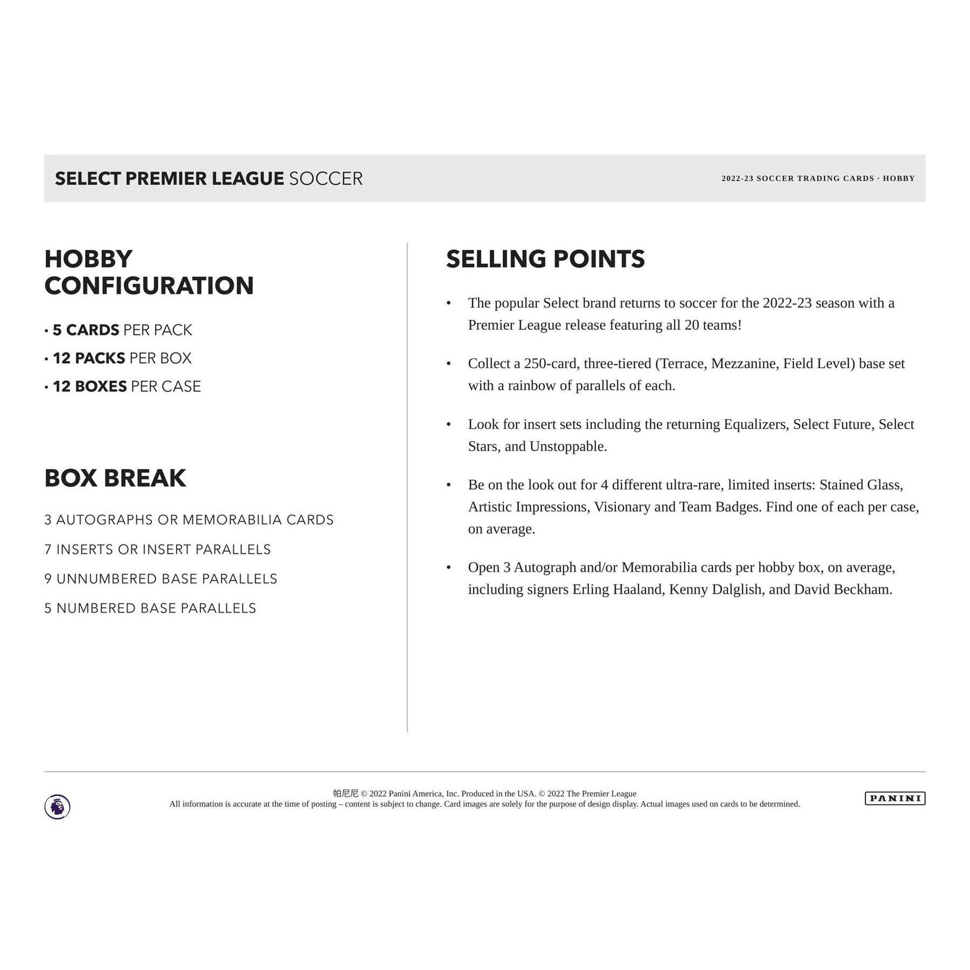 2022/23 Panini Select Premier League EPL Soccer Hobby 12-Box Case