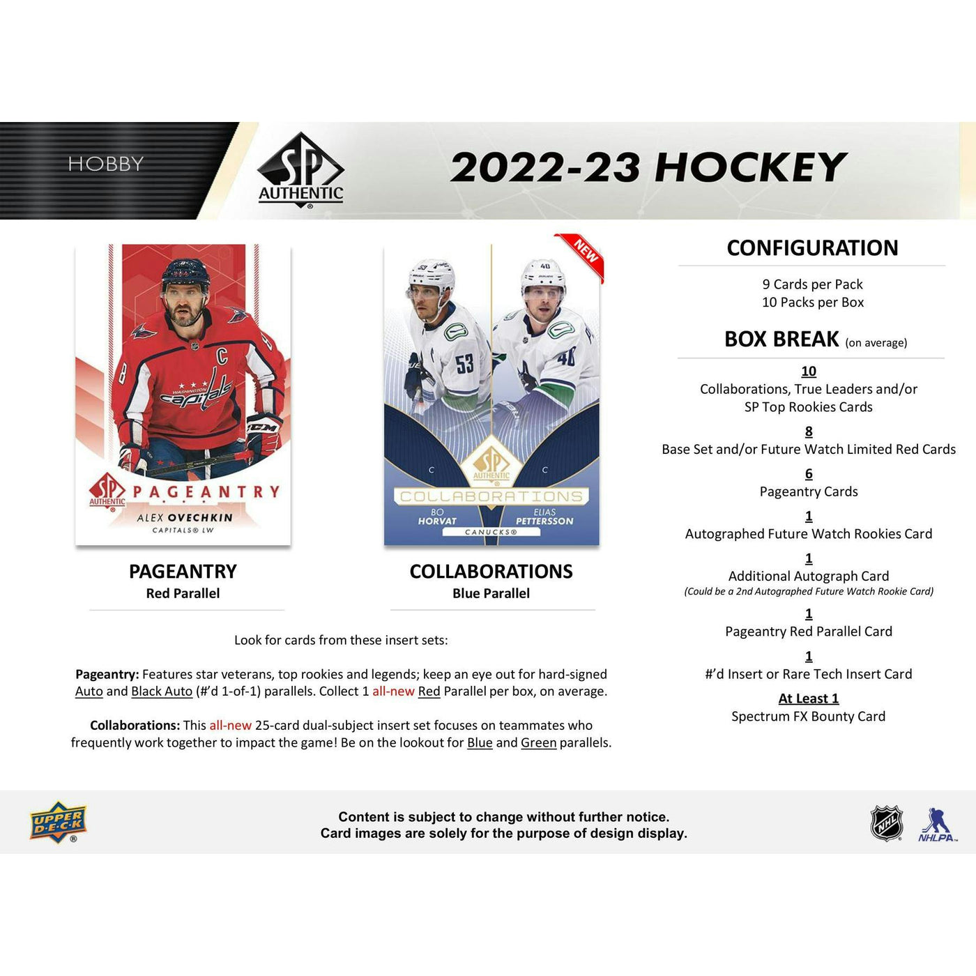 2022/23 Upper Deck SP Authentic Hockey Hobby Box (Reed Buy)