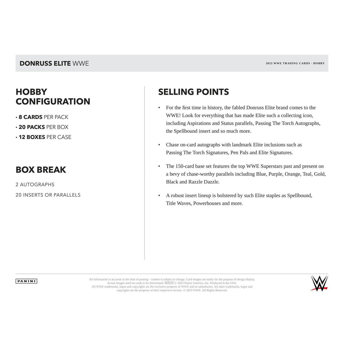 2023 Panini Donruss Elite WWE Wrestling Hobby 12-Box Case