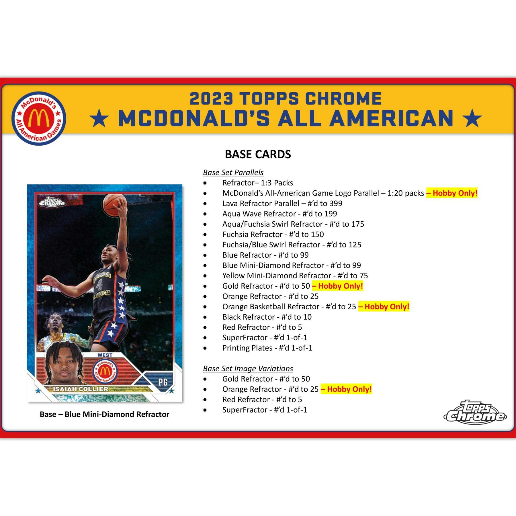 2023 Topps McDonald's All American Chrome Basketball Hobby Pack