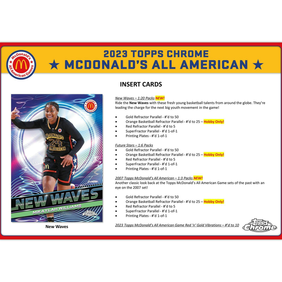 2023 Topps McDonald's All American Chrome Basketball Hobby Pack
