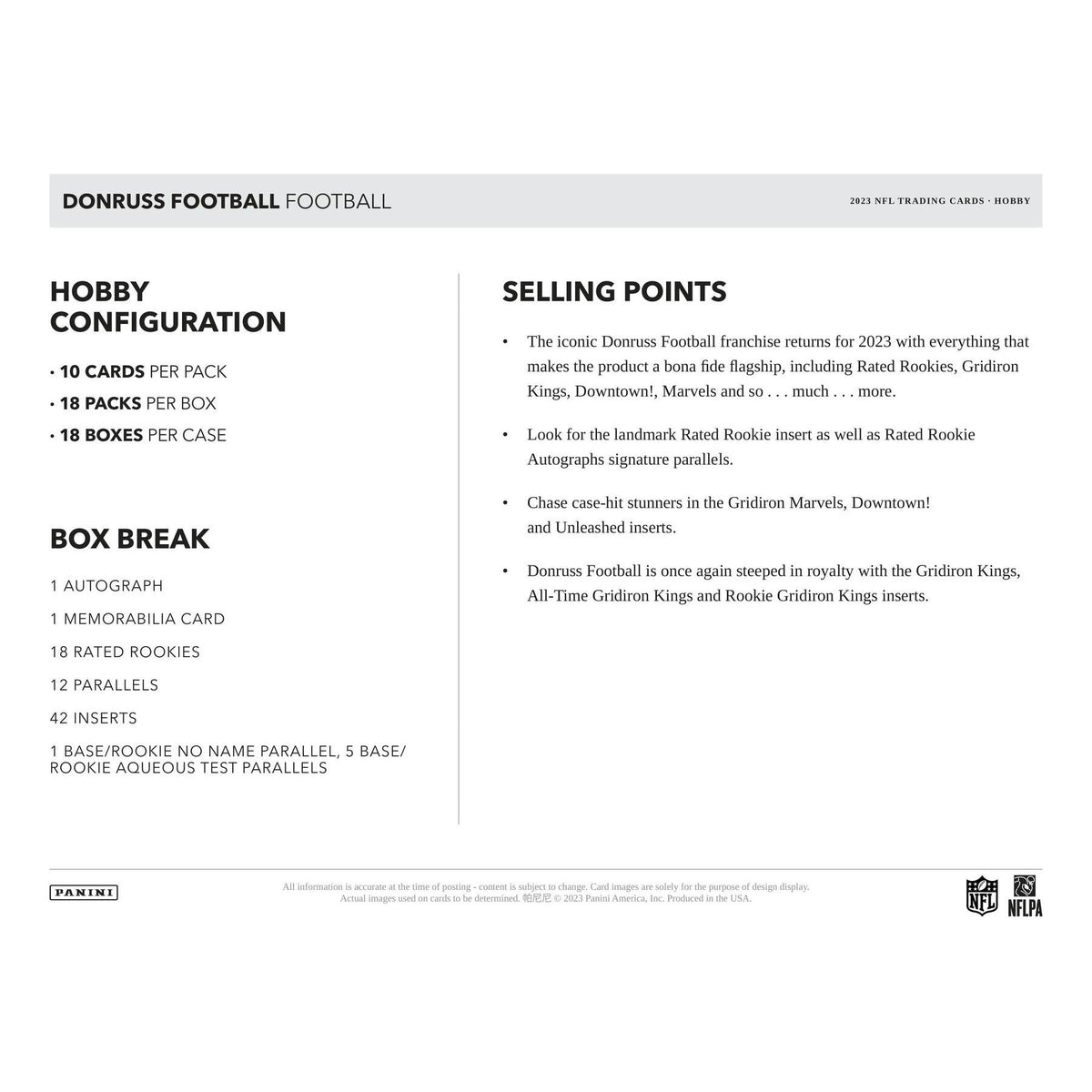 2023 Panini Donruss Football Hobby 18-Box Case