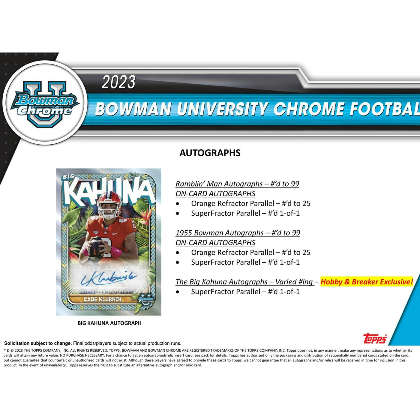 2023 Bowman University Chrome Football Hobby Box
