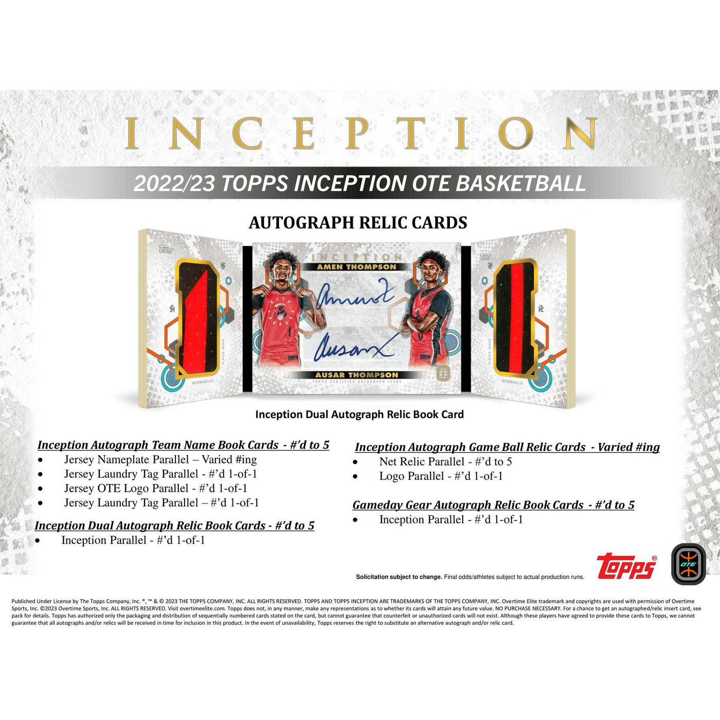 2022/23 Topps Inception Overtime Elite Basketball Hobby Box