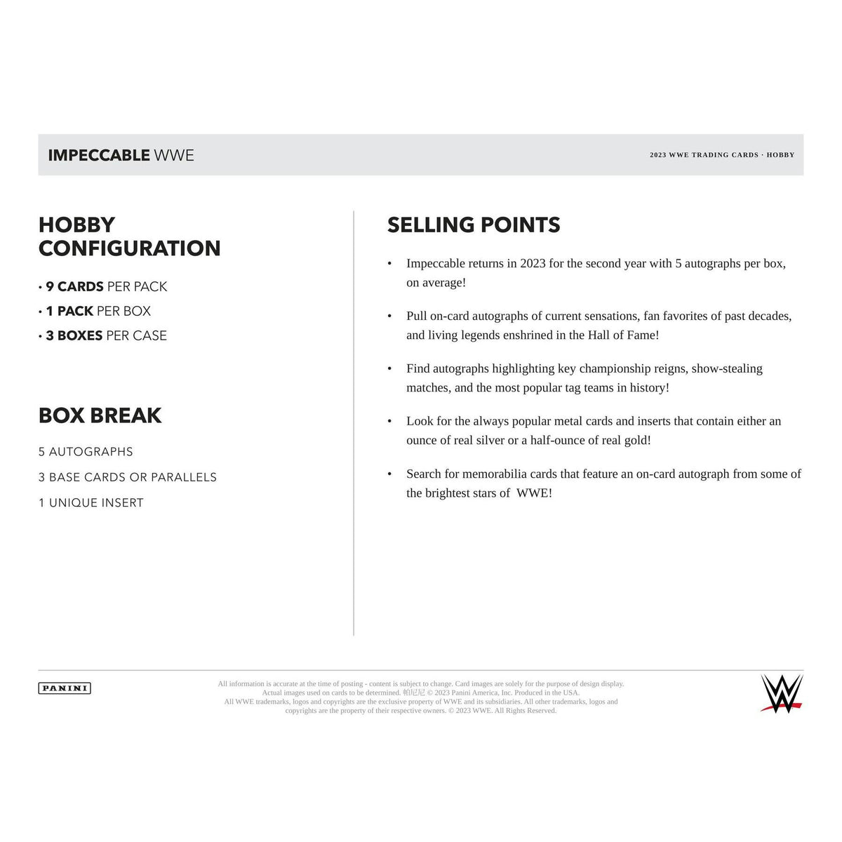 2023 Panini Impeccable WWE Wrestling Hobby Box
