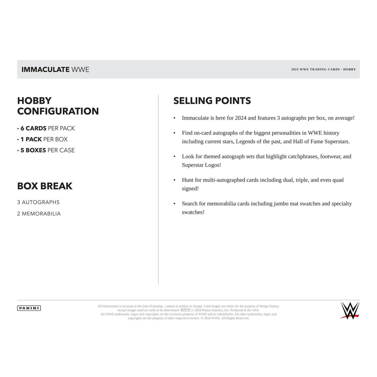 2023 Panini Immaculate WWE Wrestling Hobby 5-Box Case