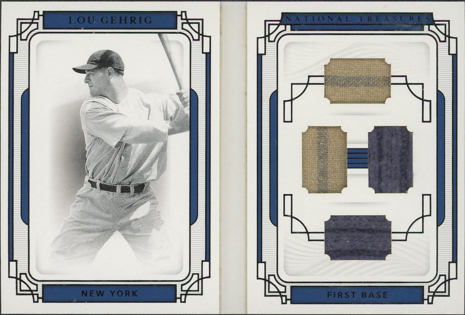 2019 Panini National Treasures Baseball #LMBLG Lou Gehrig Legends Materials Black Booklet Quad Jersey #2/3