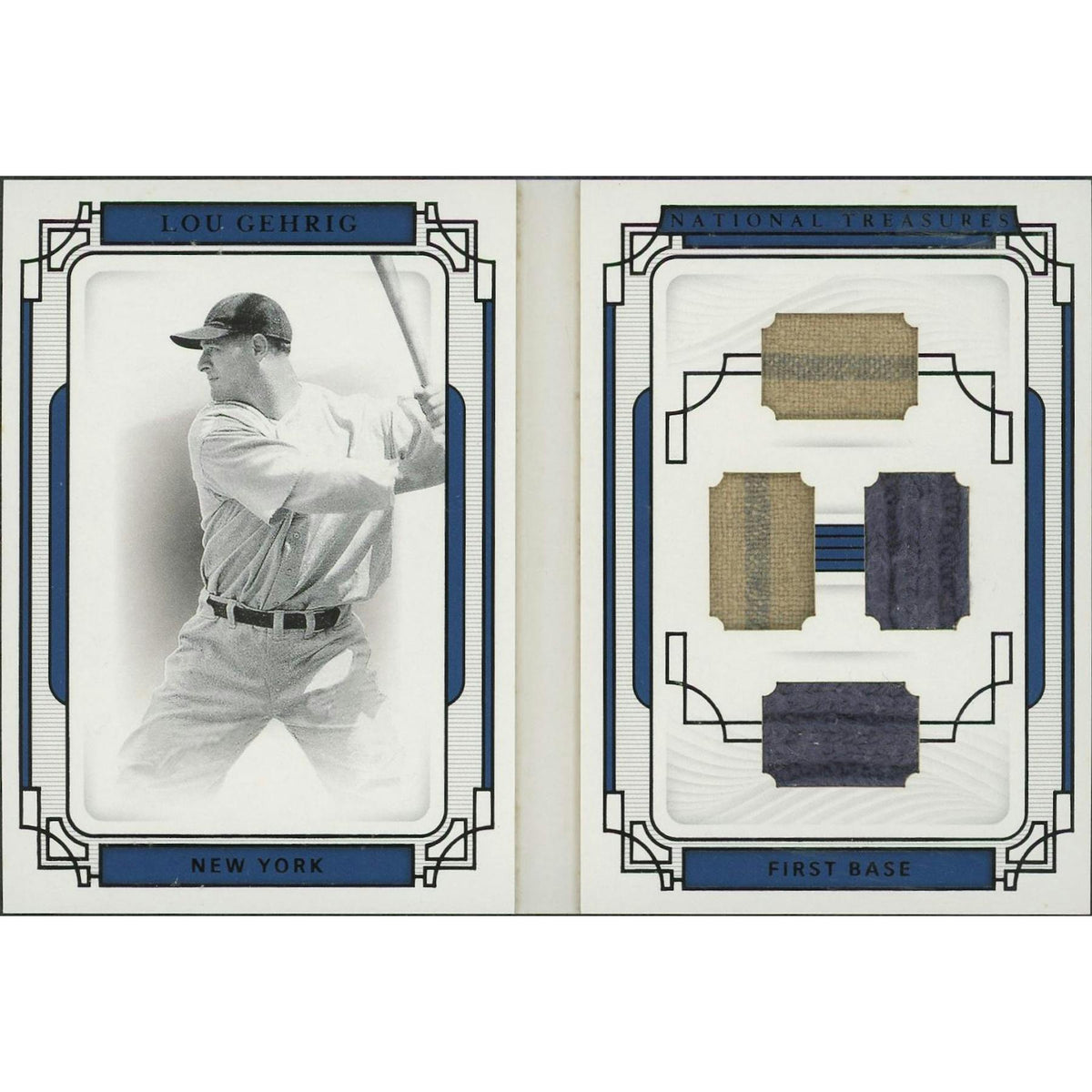 2019 Panini National Treasures Baseball #LMBLG Lou Gehrig Legends Materials Black Booklet Quad Jersey #2/3
