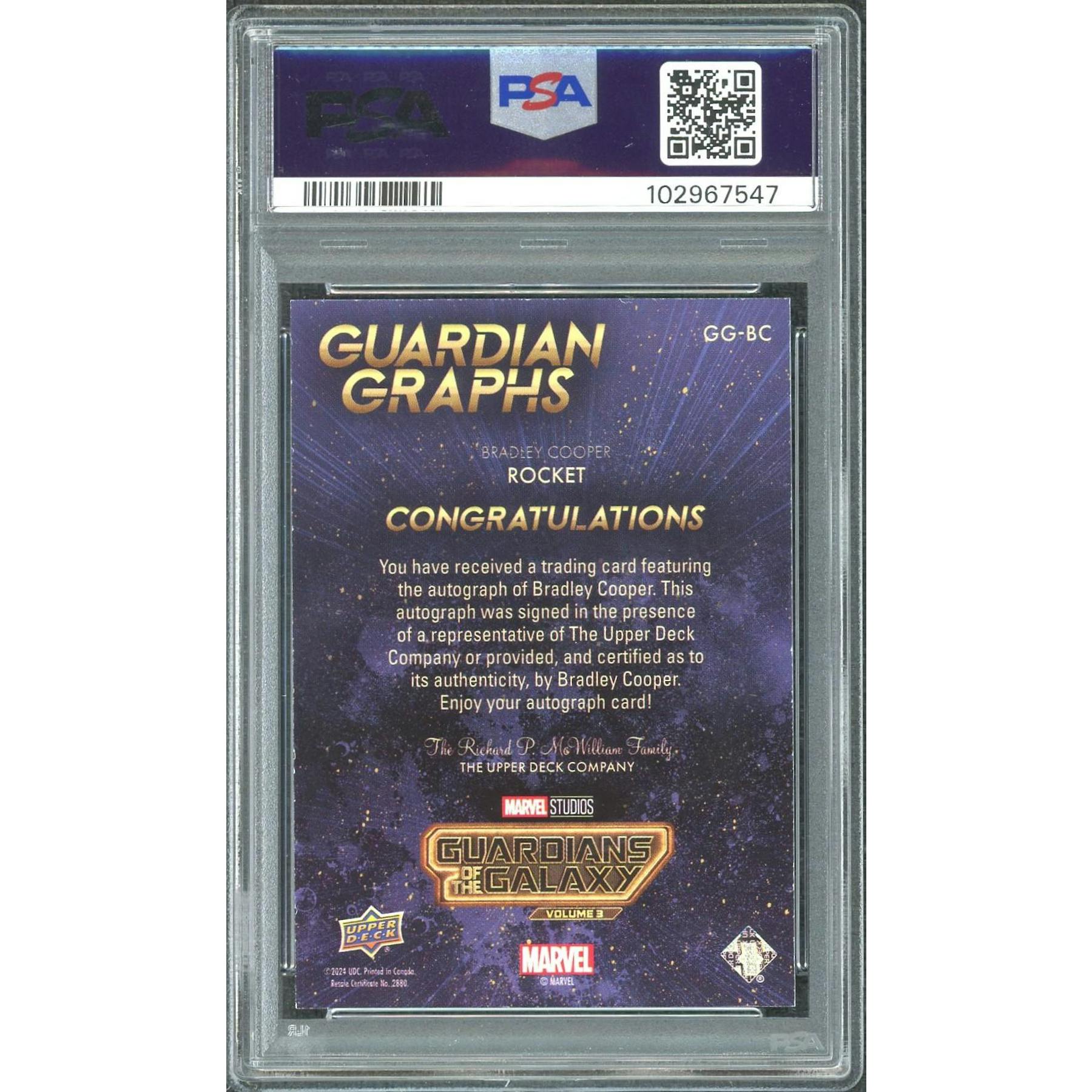 2024 UD Marvel Guardians of the Galaxy Vol. 3 Bradley Cooper Rocket Auto PSA Auth/Auto 10