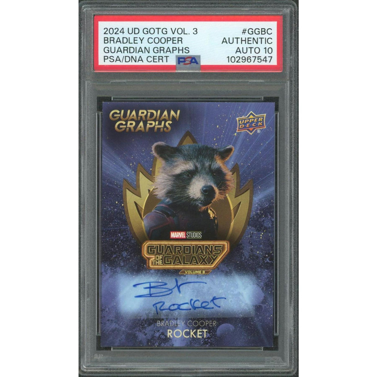 2024 UD Marvel Guardians of the Galaxy Vol. 3 Bradley Cooper Rocket Auto PSA Auth/Auto 10