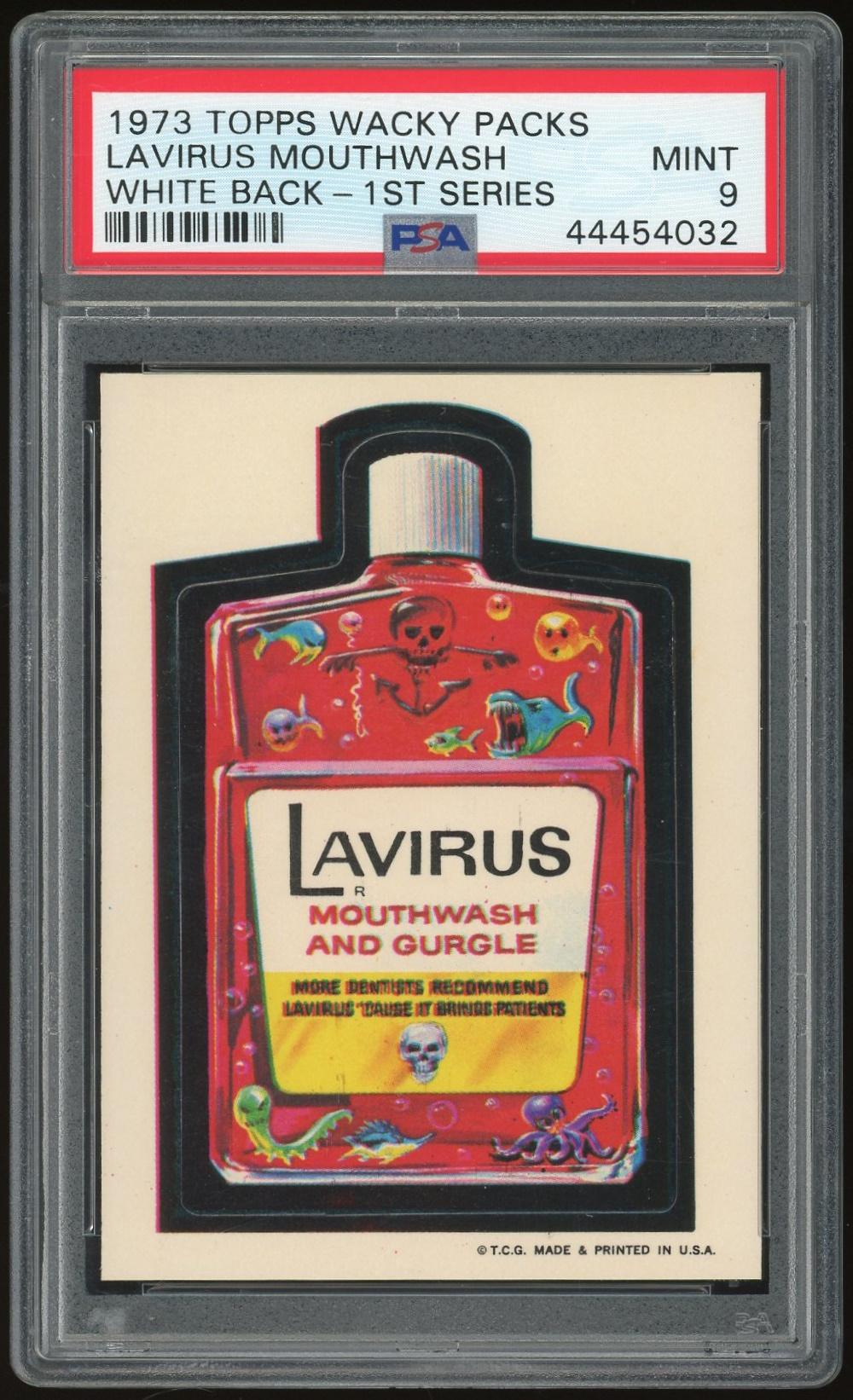 1973 Topps Wacky Packages Lavirus Mouthwash 1st Series White Back PSA 9 *4032 (Reed Buy)
