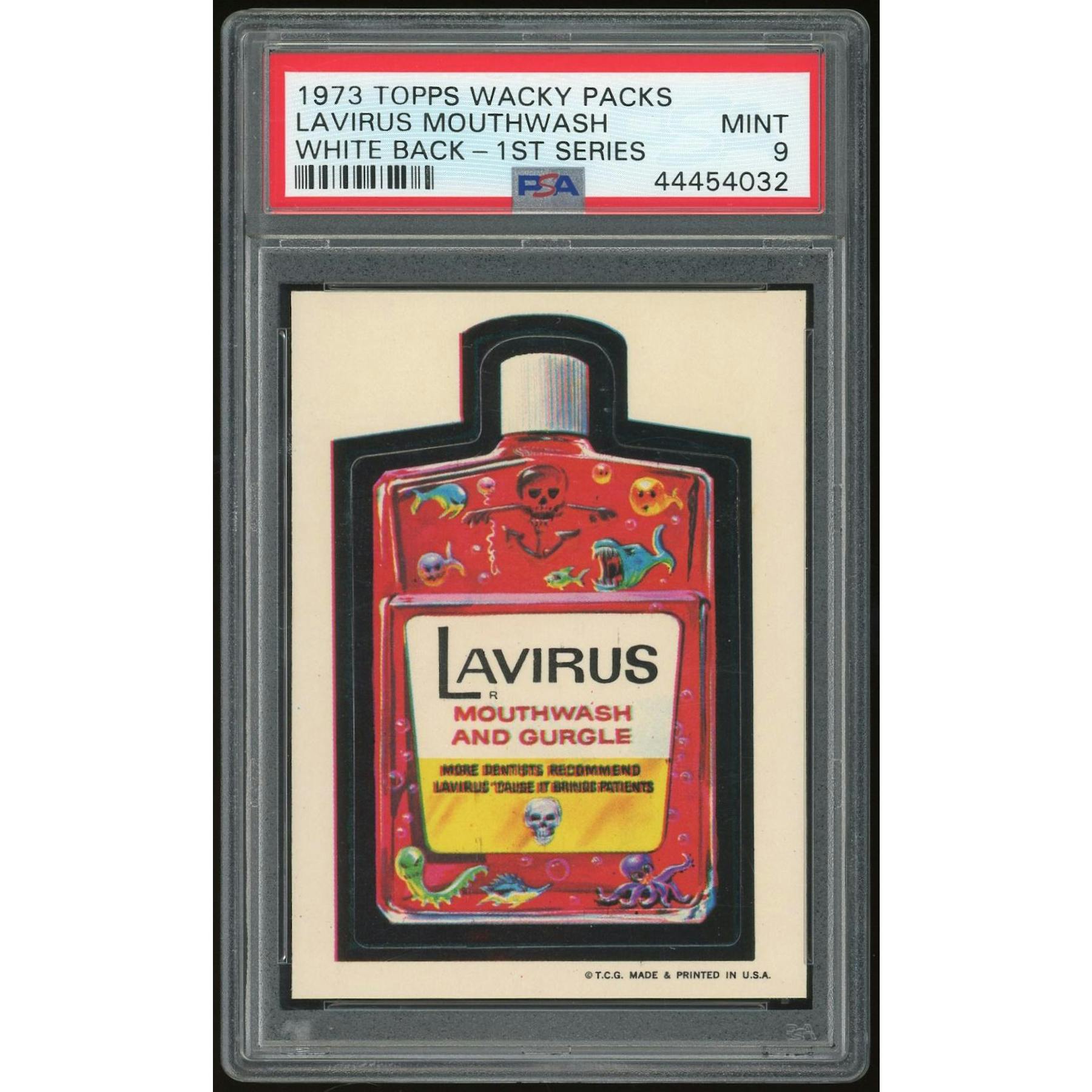 1973 Topps Wacky Packages Lavirus Mouthwash 1st Series White Back PSA 9 *4032 (Reed Buy)