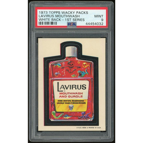 1973 Topps Wacky Packages Lavirus Mouthwash 1st Series White Back PSA 9 *4032 (Reed Buy)