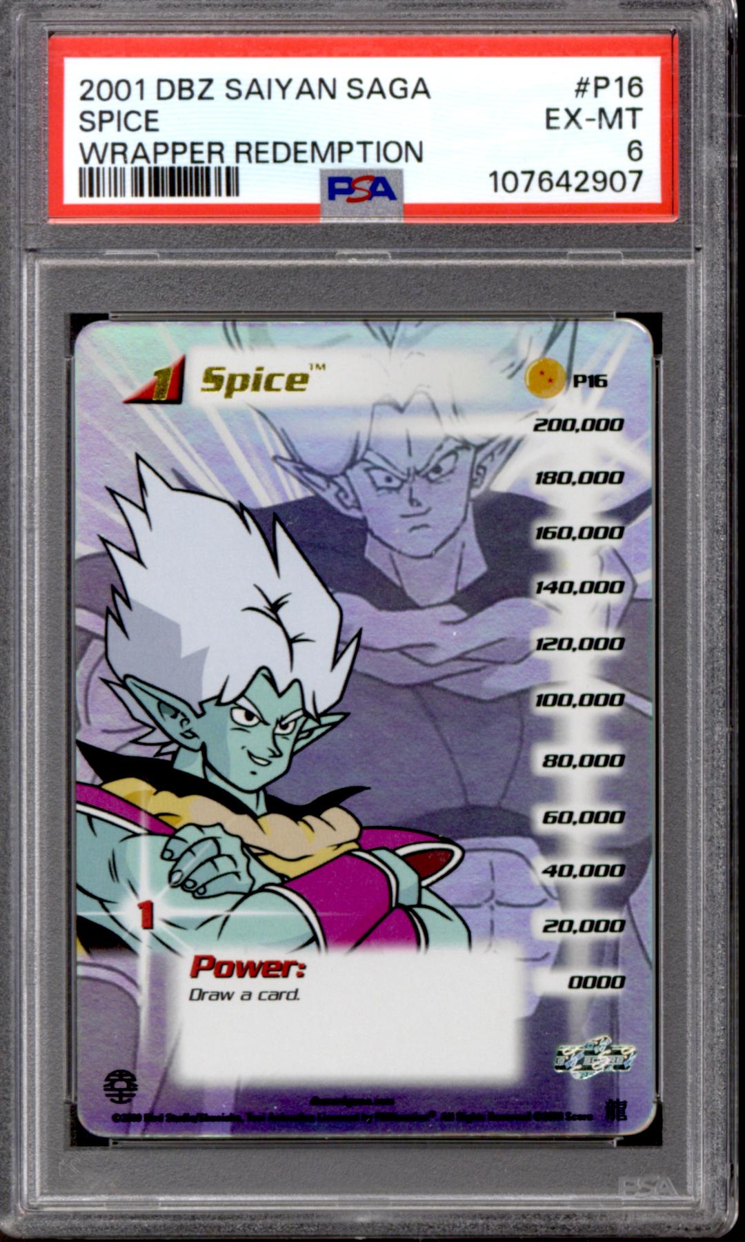 Score Dragon Ball Z Saiyan Saga Spice P16 Wrapper Redemption FOIL PSA 6