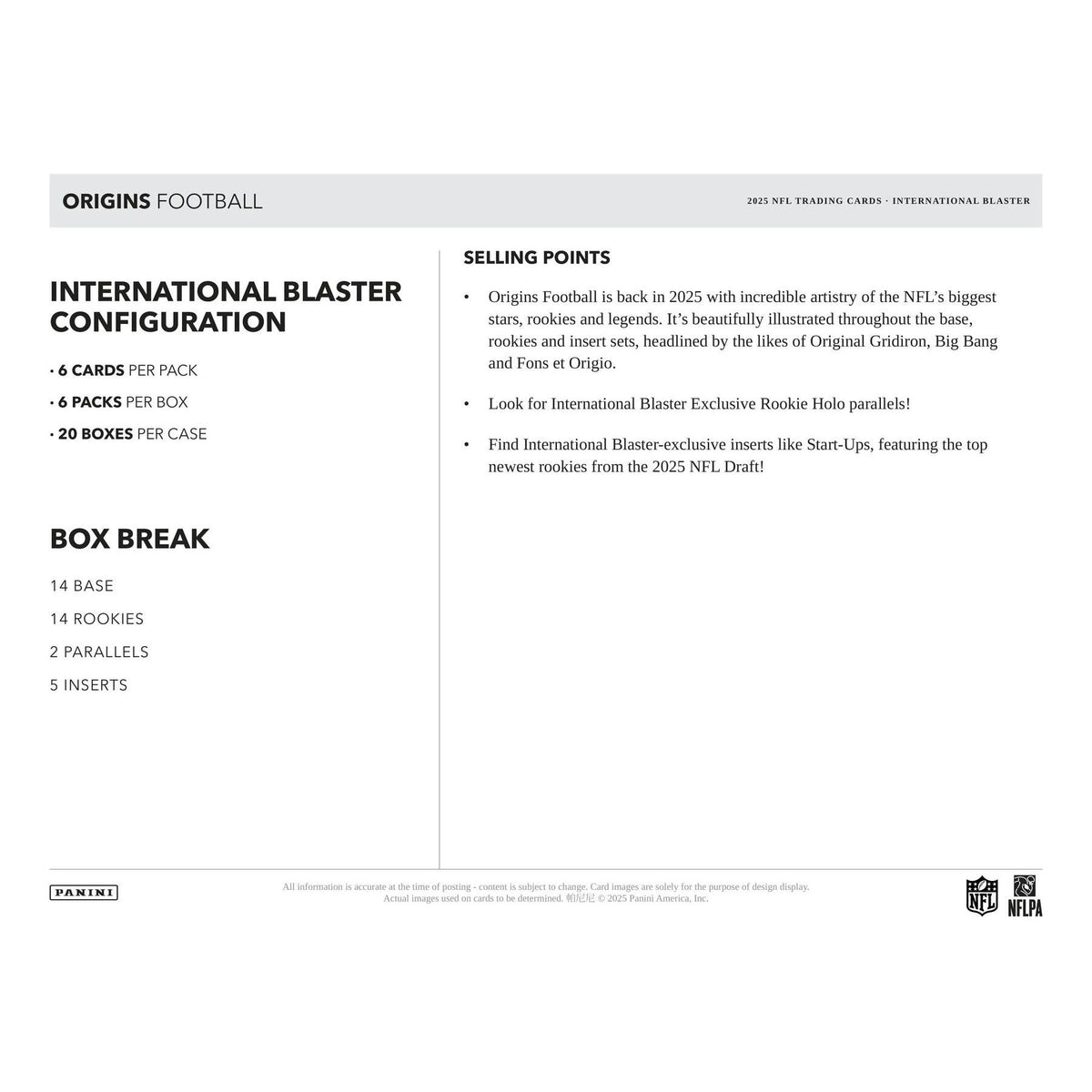 2025 Panini Origins Football International Blaster Box