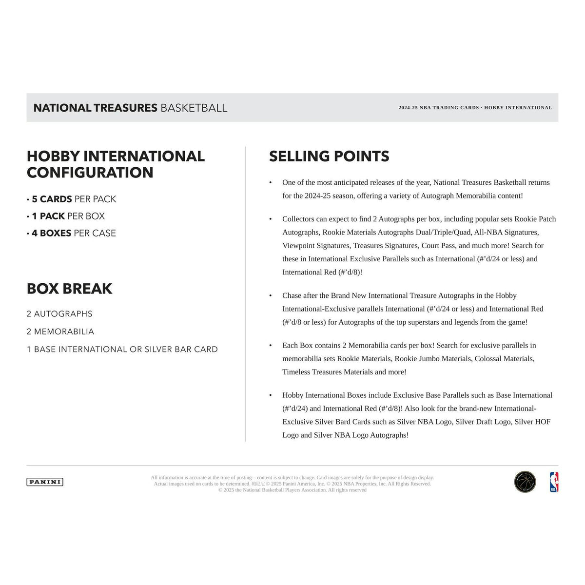 2024/25 Panini National Treasures Basketball International Hobby 4-Box Case