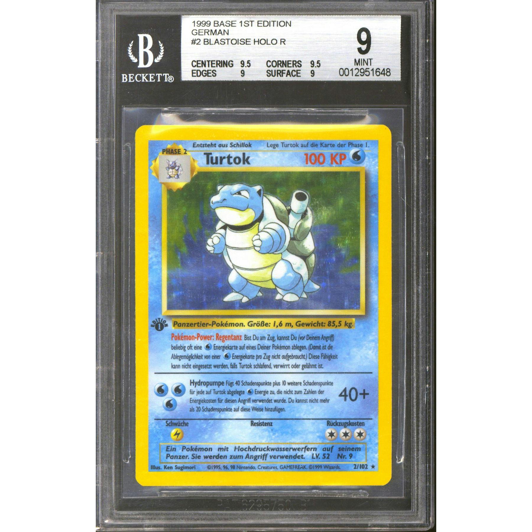 Pokemon Base Set 1st Edition GERMAN Blastoise Turtok 2/102 BGS 9 (9.5 9.5 9 9) Q++
