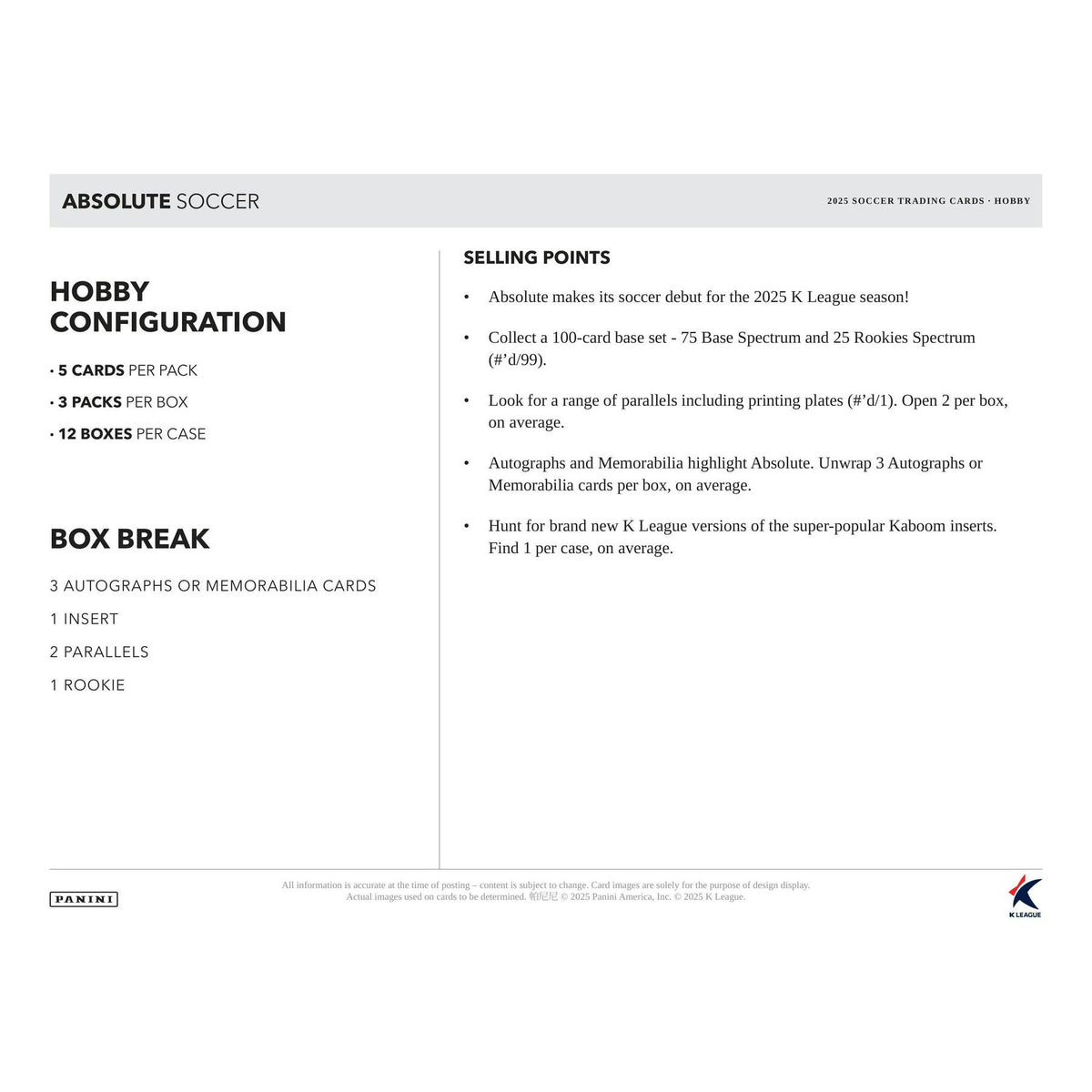 2025 Panini Absolute K League Soccer Hobby 12-Box Case
