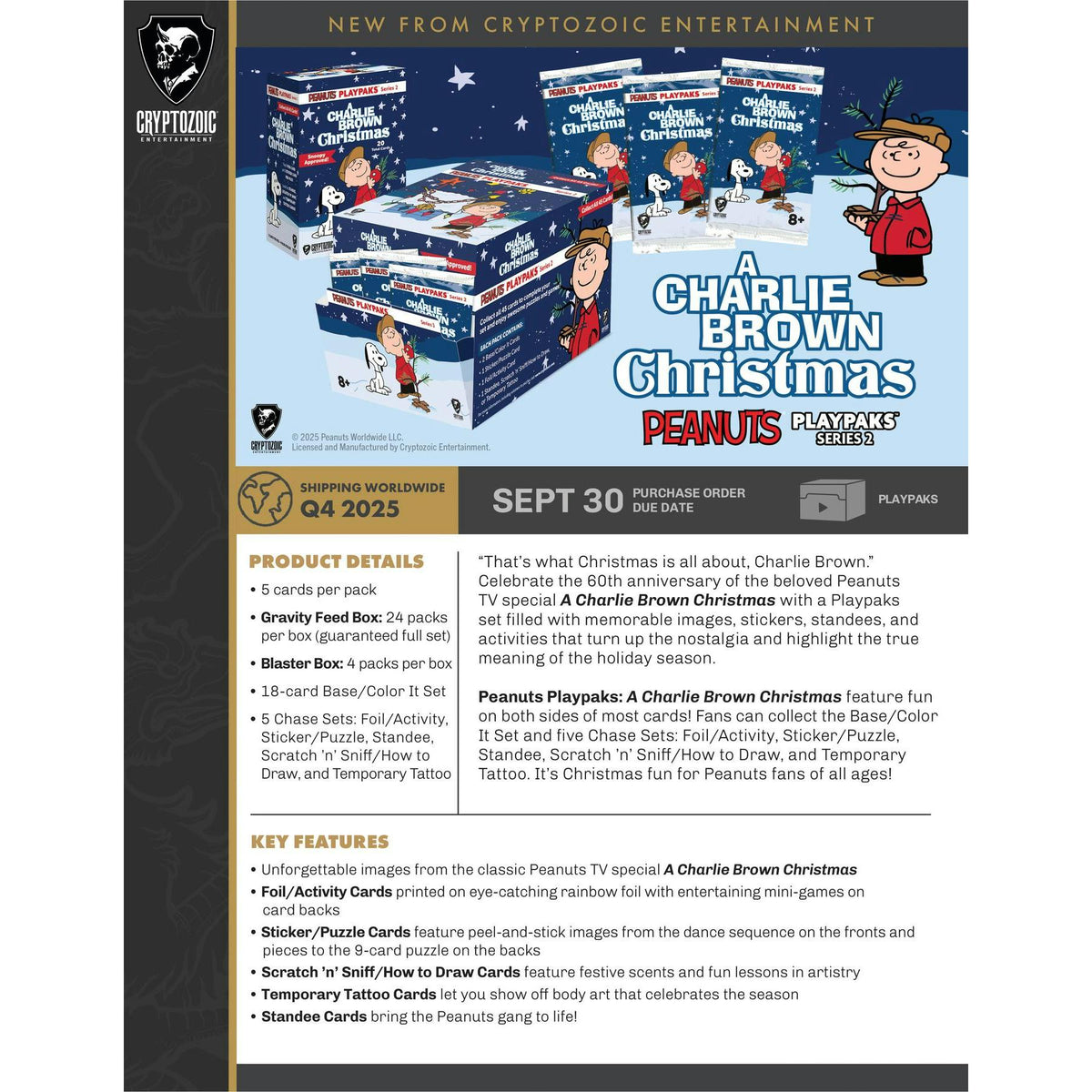 2025 Cryptozoic Peanuts Playpaks: A Charlie Brown Christmas Gravity Feed 12-Box Case