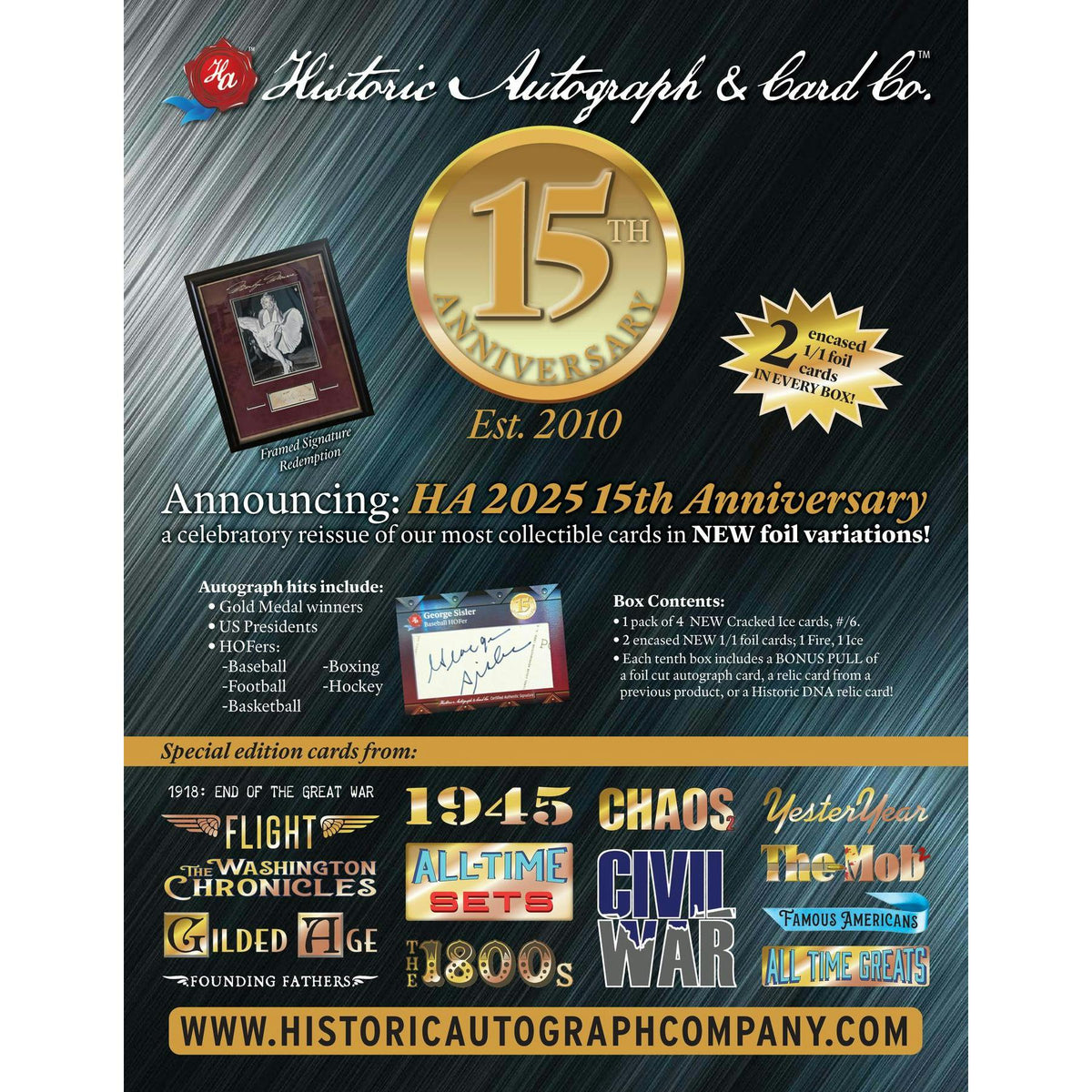 2025 Historic Autographs 15th Anniversary Hobby 20-Box Case