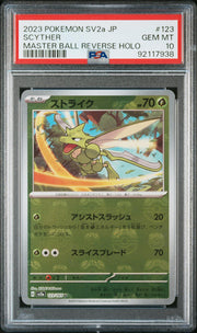 Pokemon 151 Japanese SV2a Master Ball Reverse Holo Foil Scyther 123/165 PSA 10 GEM MINT