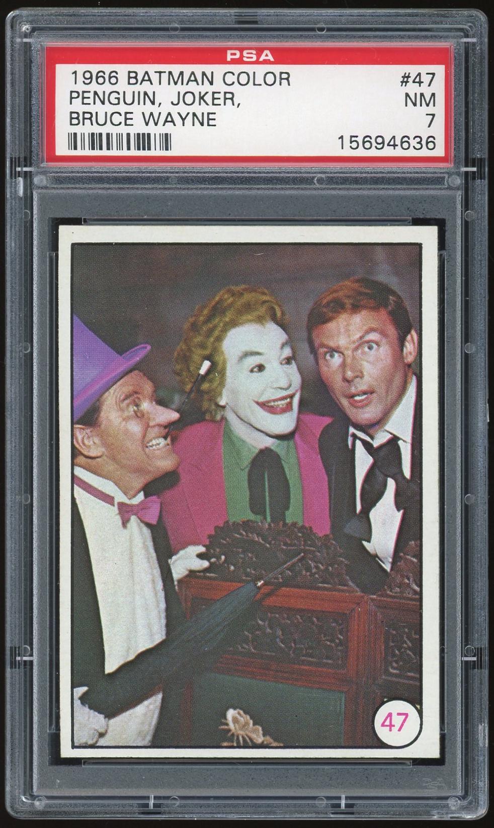 1966 Topps Batman Color Puzzle Back #47 Penguin, Joker, Bruce Wayne PSA 7 *4636 (Reed Buy)