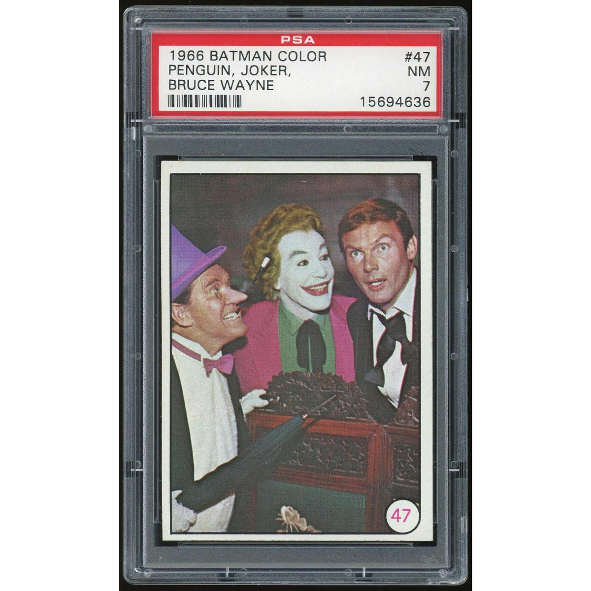 1966 Topps Batman Color Puzzle Back #47 Penguin, Joker, Bruce Wayne PSA 7 *4636 (Reed Buy)