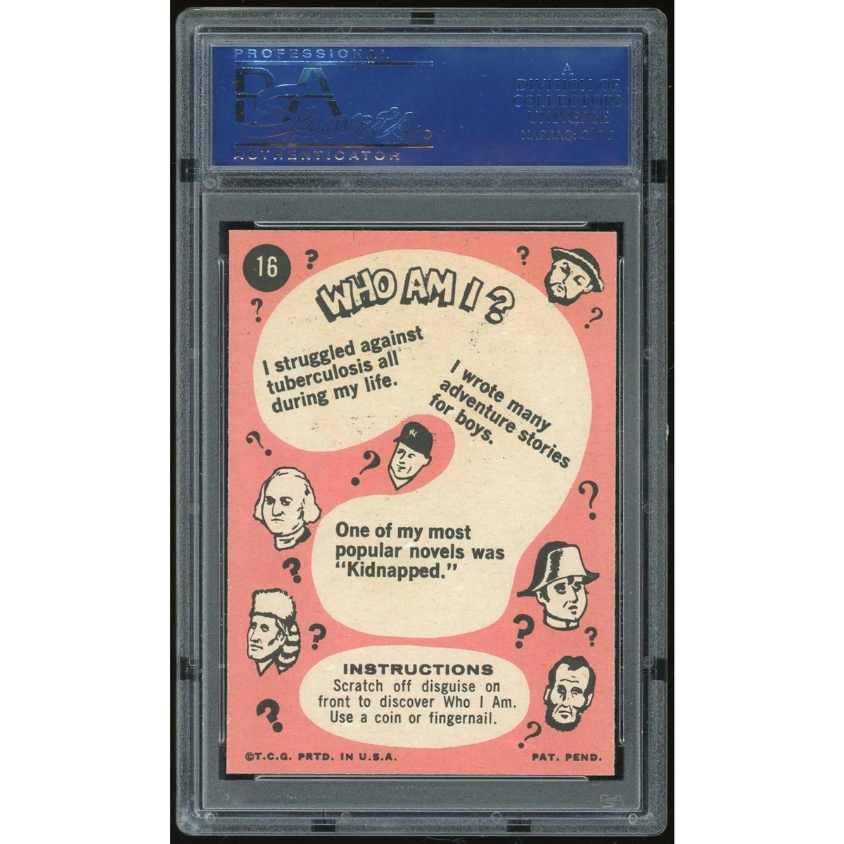 1967 Topps Who Am I? #16 Robert L. Stevenson PSA 8 *7016 (Reed Buy)