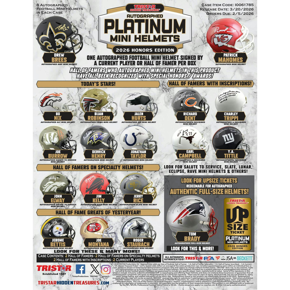 2026 TriStar Autographed Platinum Football Mini Helmets Honors Edition Hobby Box