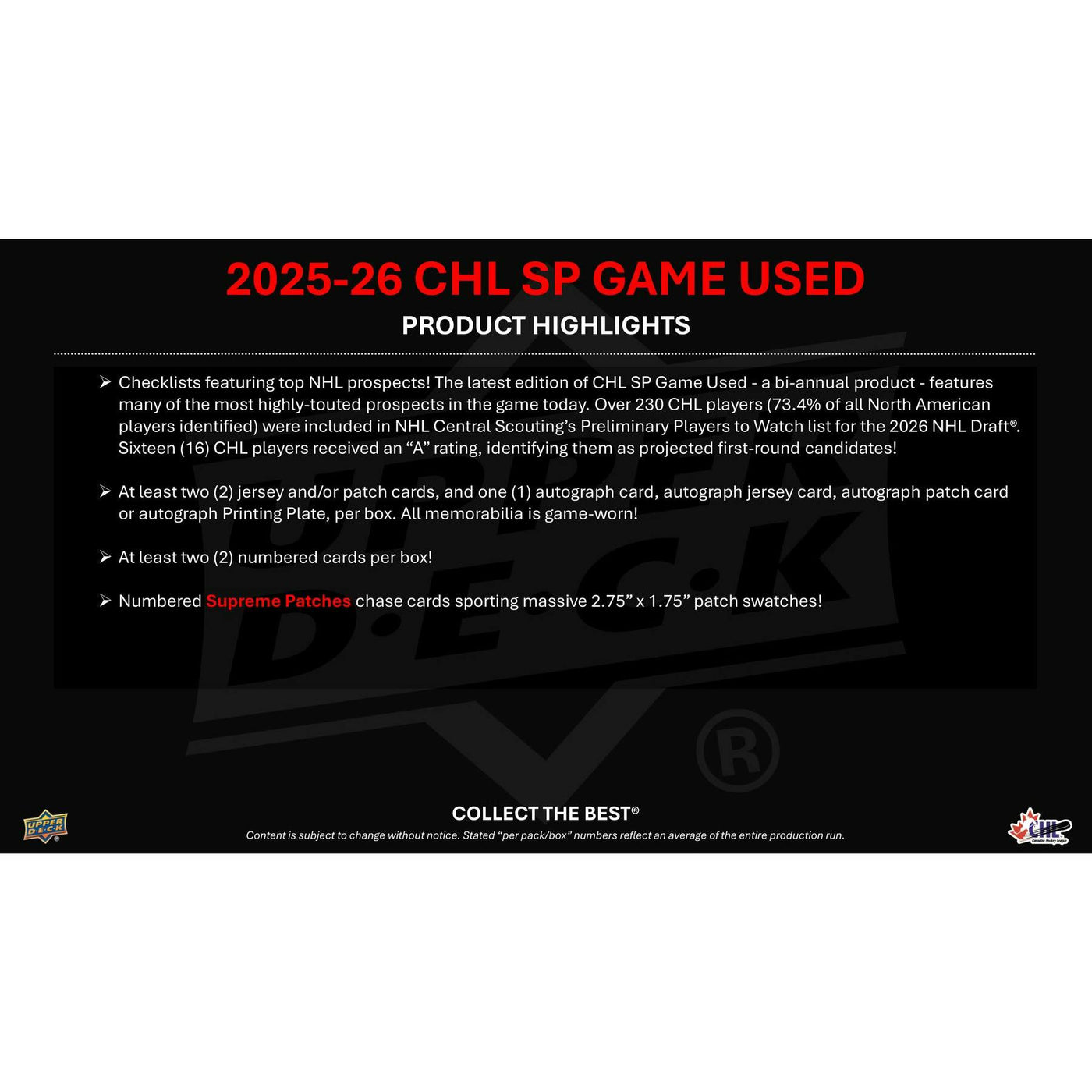 2025/26 Upper Deck CHL SP Game Used Hockey Hobby Box
