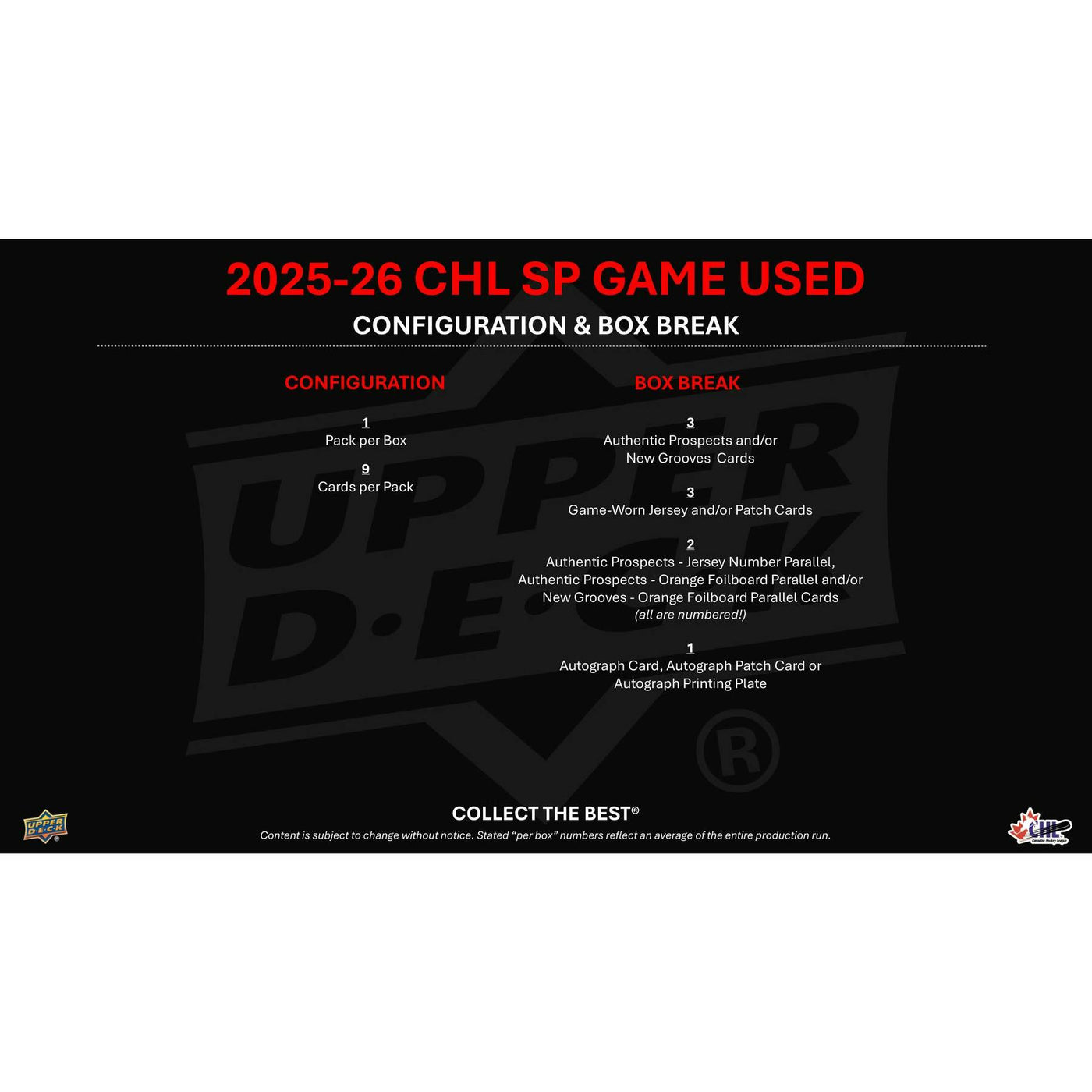 2025/26 Upper Deck CHL SP Game Used Hockey Hobby Box