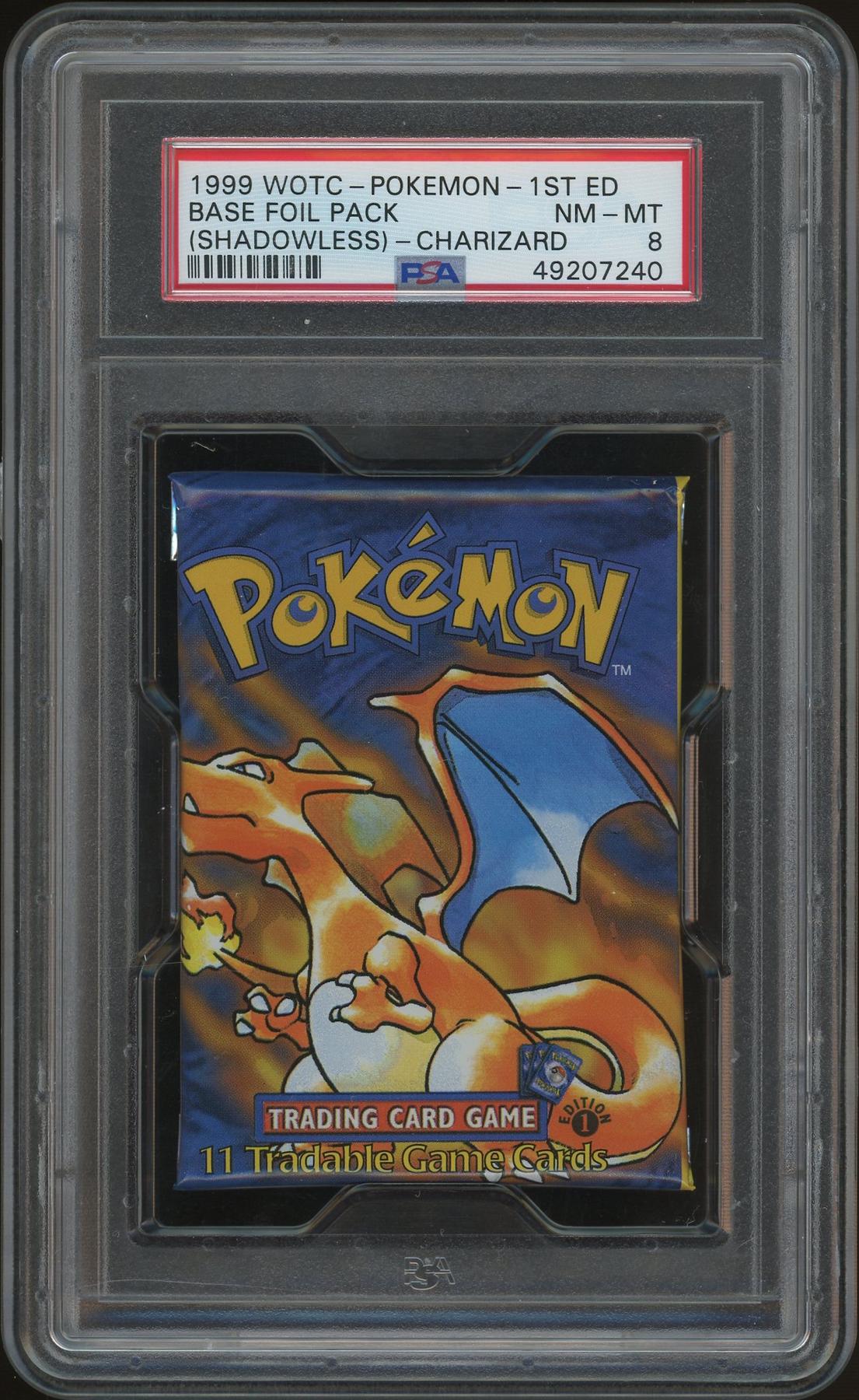 Pokemon Base Set 1st Edition Shadowless Booster Pack Charizard Art Graded PSA 8 *240