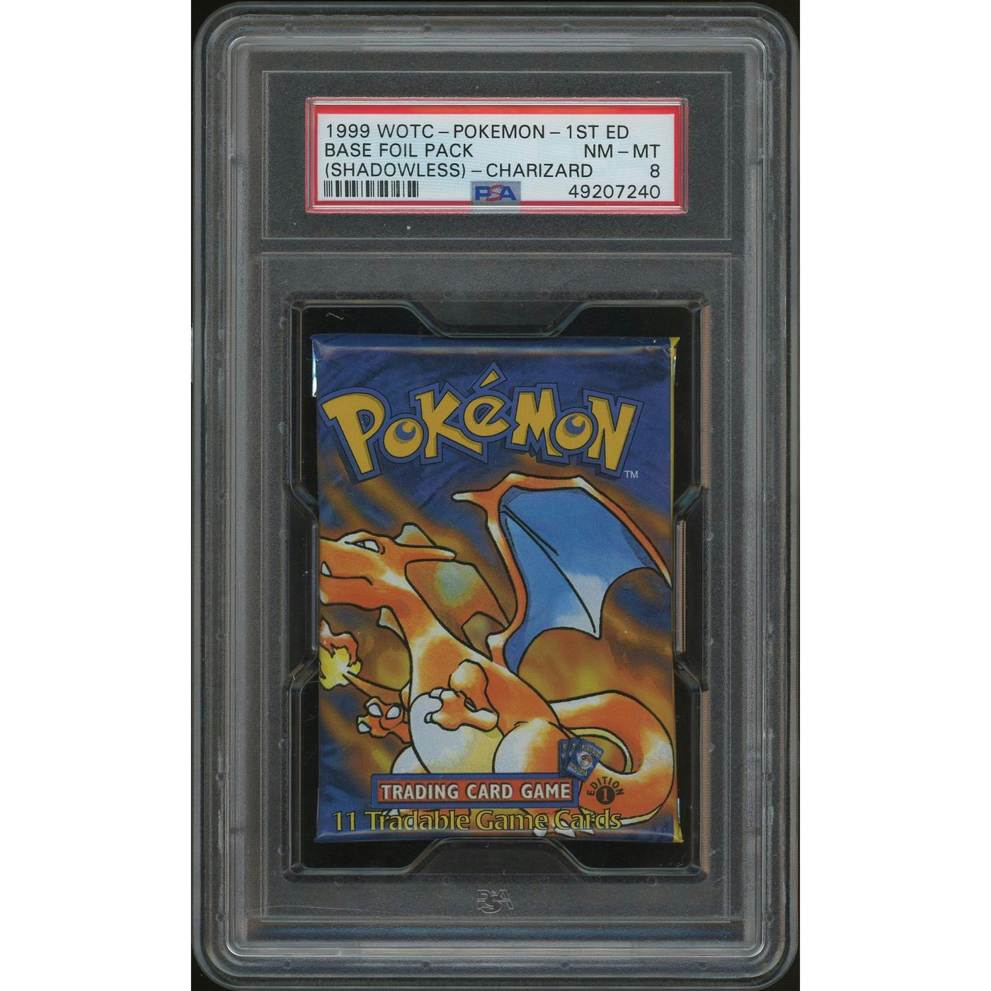 Pokemon Base Set 1st Edition Shadowless Booster Pack Charizard Art Graded PSA 8 *240