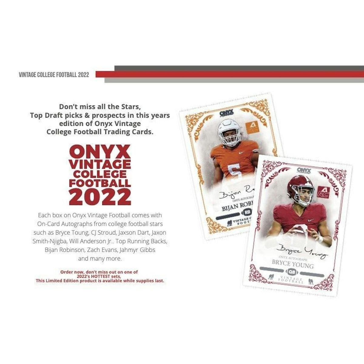 2022 Onyx Vintage College Football Hobby Box (Reed Buy)