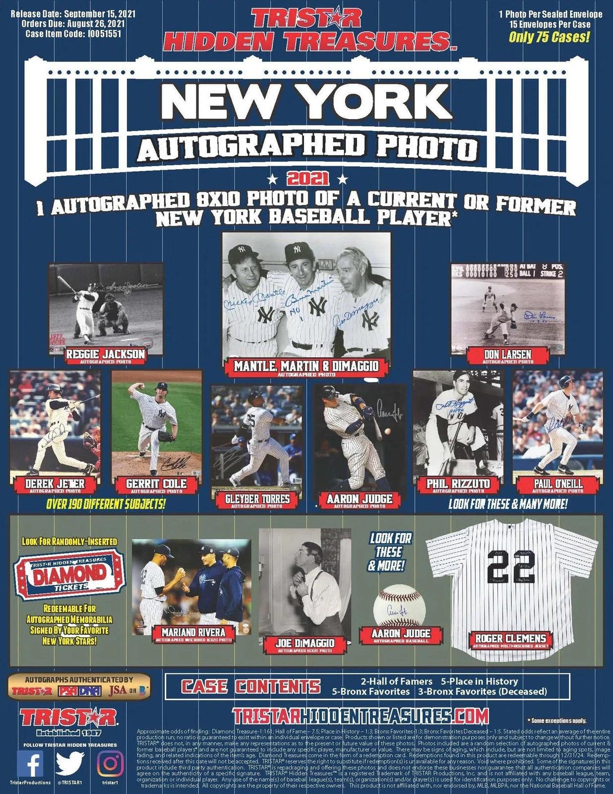 2021 Tristar Hidden Treasures Autographed New York Baseball 8x10 Photo Edition Box (Reed Buy)
