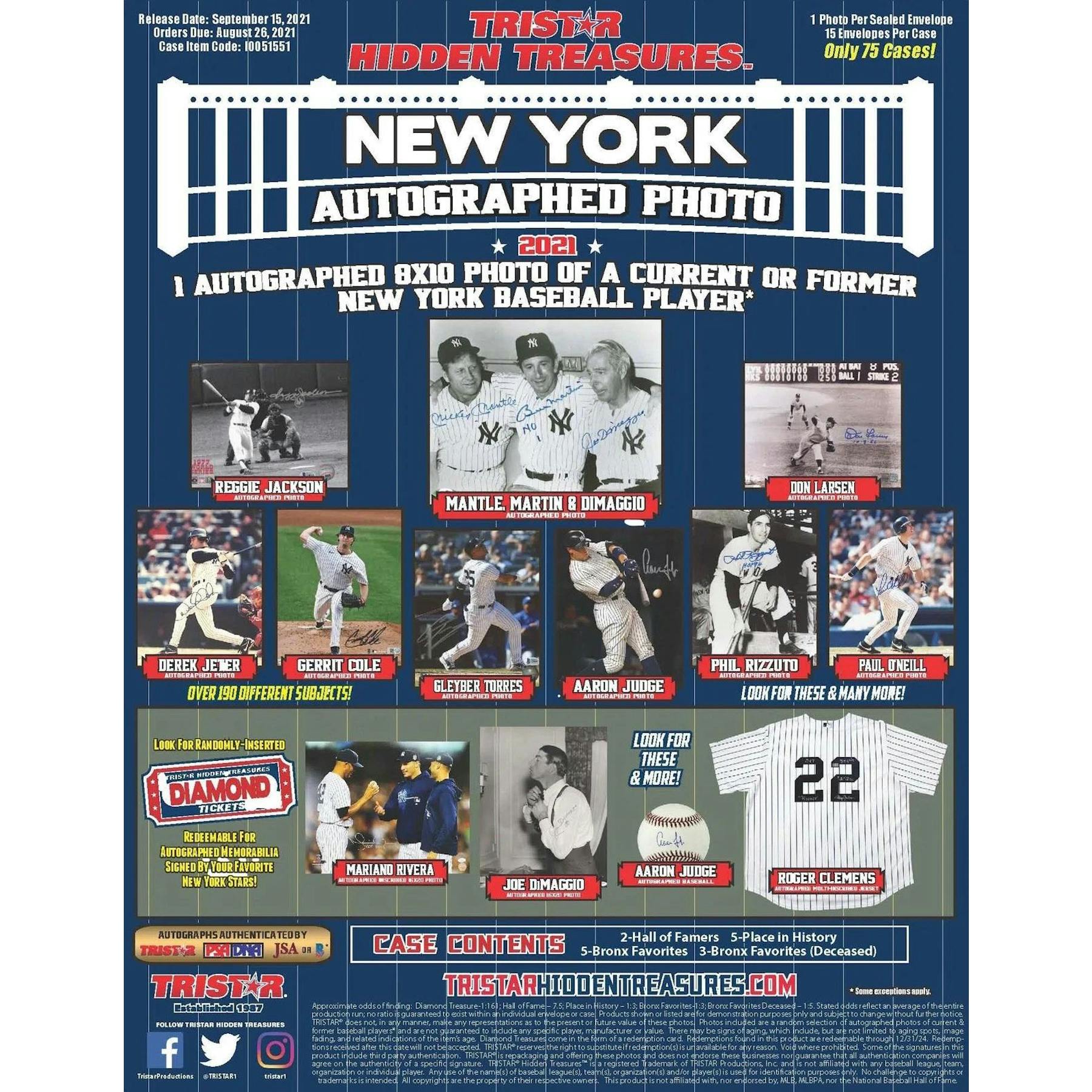 2021 Tristar Hidden Treasures Autographed New York Baseball 8x10 Photo Edition Box (Reed Buy)