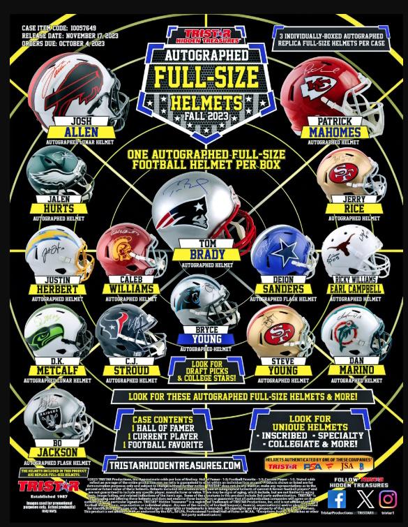 2023 TriStar Hidden Treasures Autographed Full-Size Football Helmet Fall Edition Hobby Box (Reed Buy)
