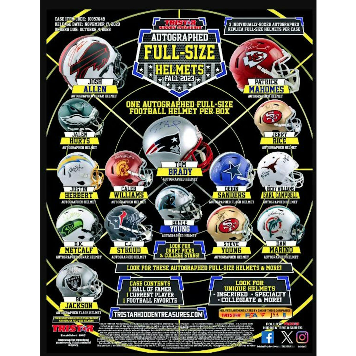 2023 TriStar Hidden Treasures Autographed Full-Size Football Helmet Fall Edition Hobby Box (Reed Buy)