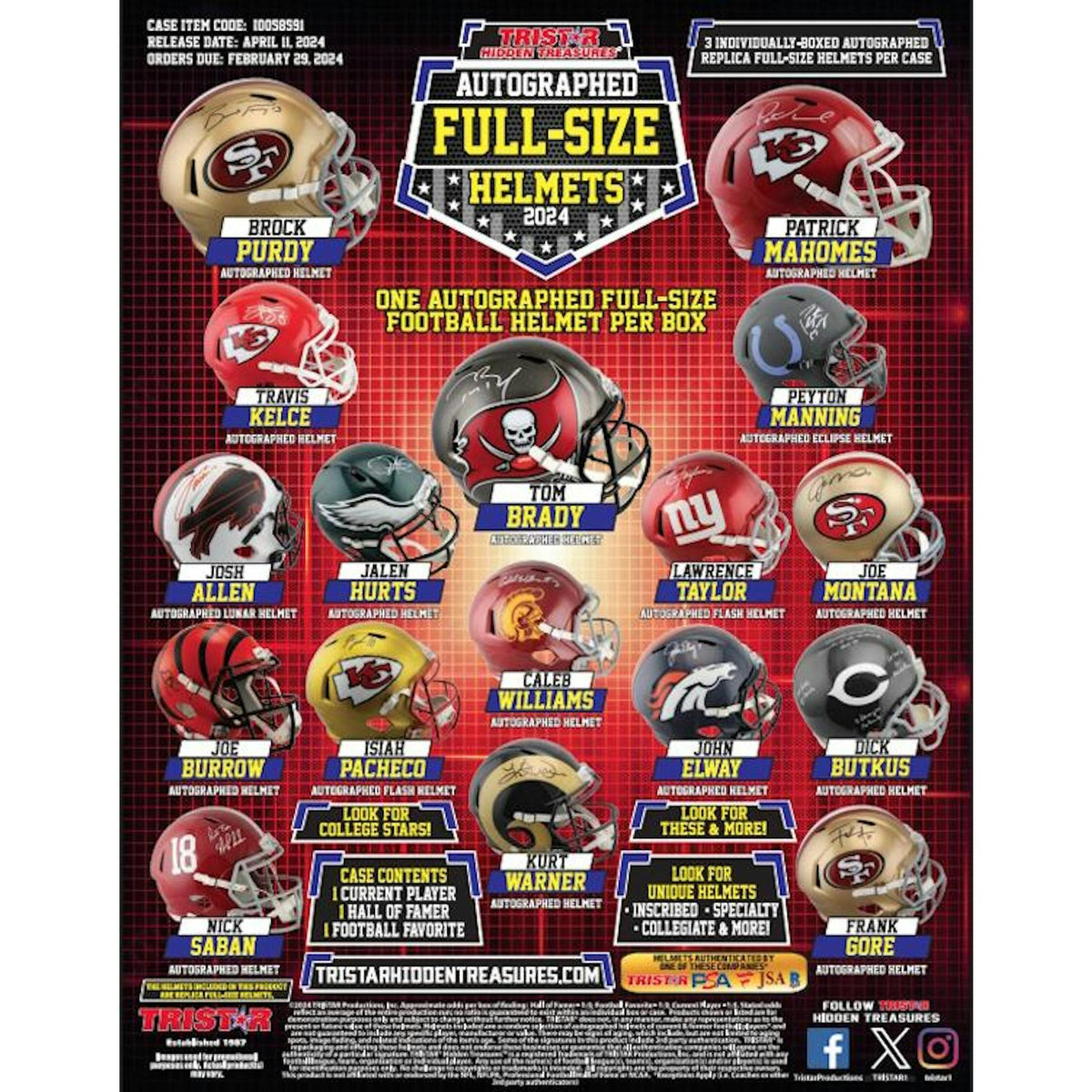 2024 TriStar Hidden Treasures Autographed Full-Size Football Helmet Hobby Box (Reed Buy)