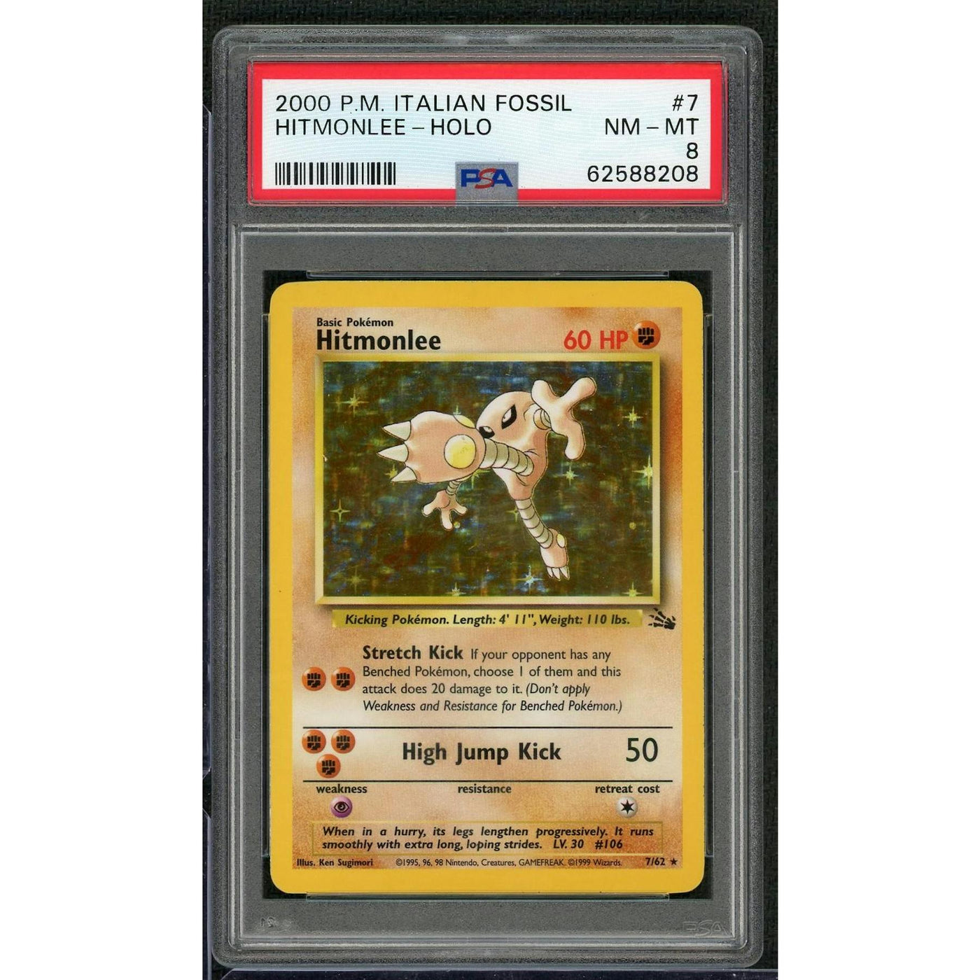 2000 Pokemon Italian Fossil Hitmonlee Holo #7 PSA 8