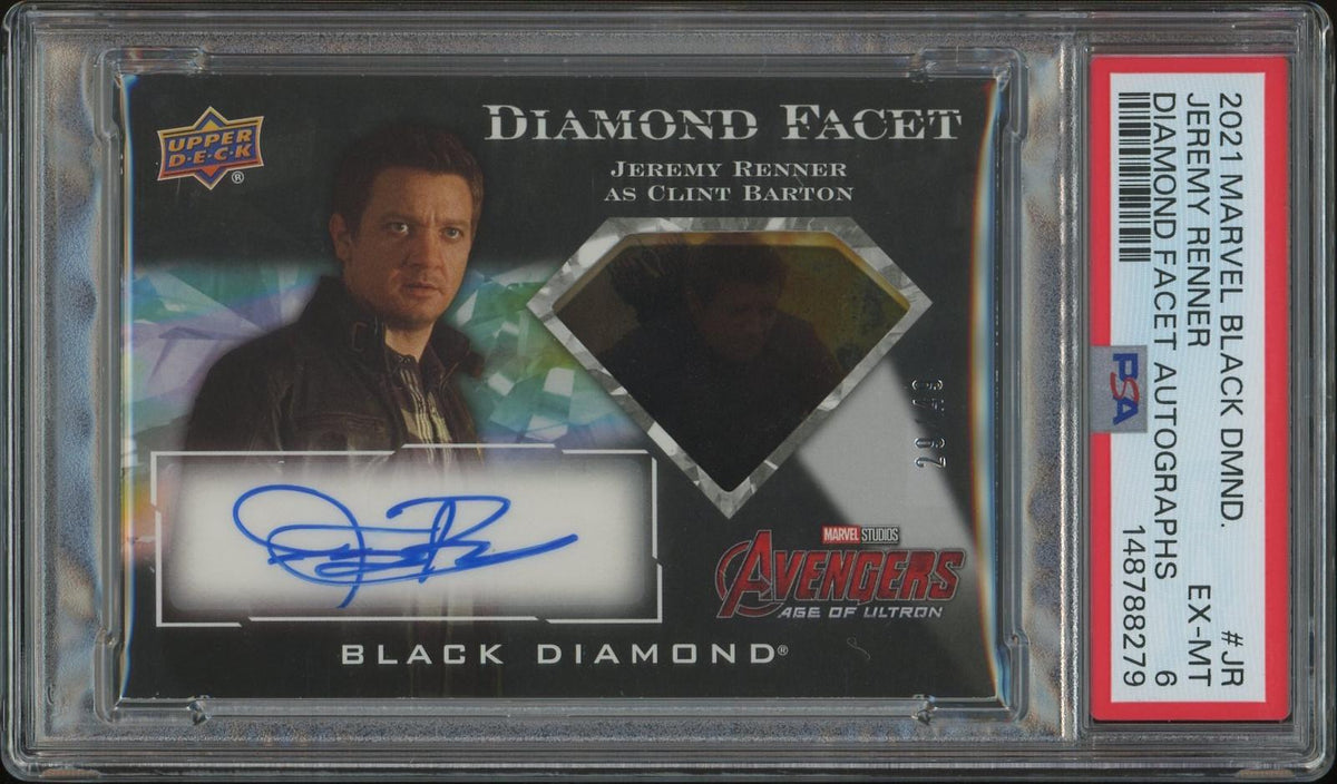 2021 Marvel Black Diamond #DFAJR Jeremy Renner as Hawkeye Diamond Facet Auto #29/49 PSA 6 (EX-MT)