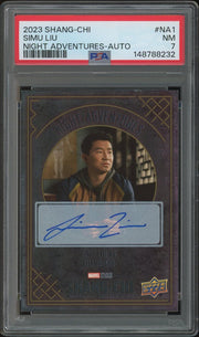 2023 Shang-Chi & the Legend of the Ten Rings #NA1 Simu Liu as Shang-Chi Night Adventure Gold Auto PSA 7 (NM)