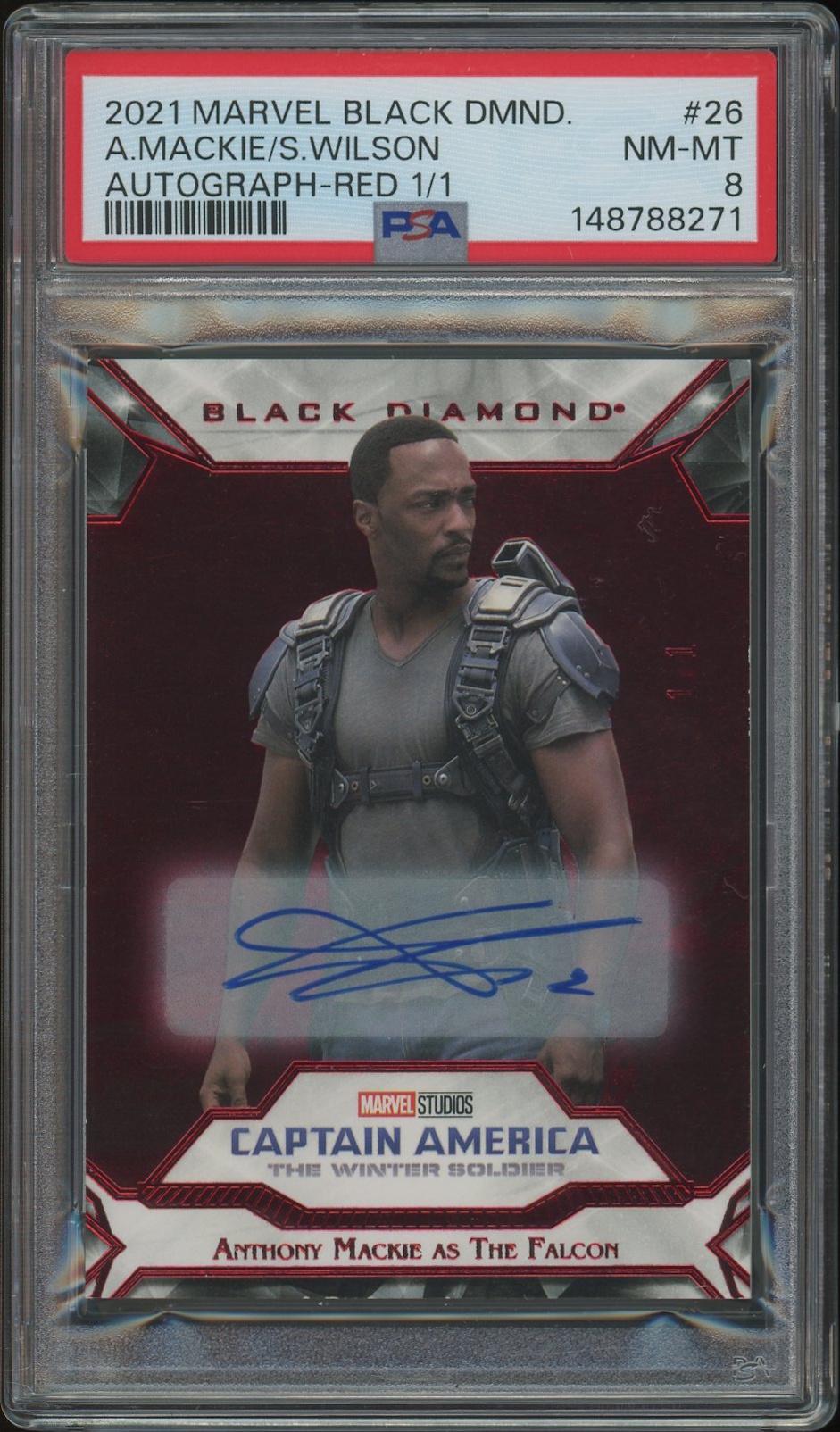 2021 Marvel Black Diamond #26 Anthony Mackie as The Falcon Red Auto #1/1 PSA 8 (NM-MT)