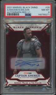 2021 Marvel Black Diamond #26 Anthony Mackie as The Falcon Red Auto #1/1 PSA 8 (NM-MT)