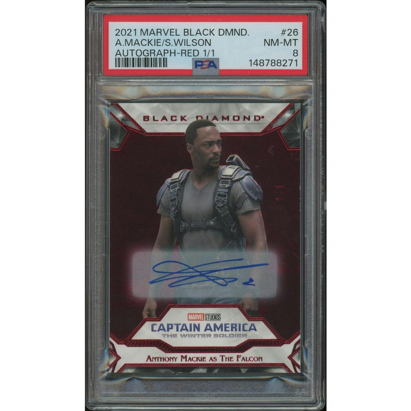 2021 Marvel Black Diamond #26 Anthony Mackie as The Falcon Red Auto #1/1 PSA 8 (NM-MT)