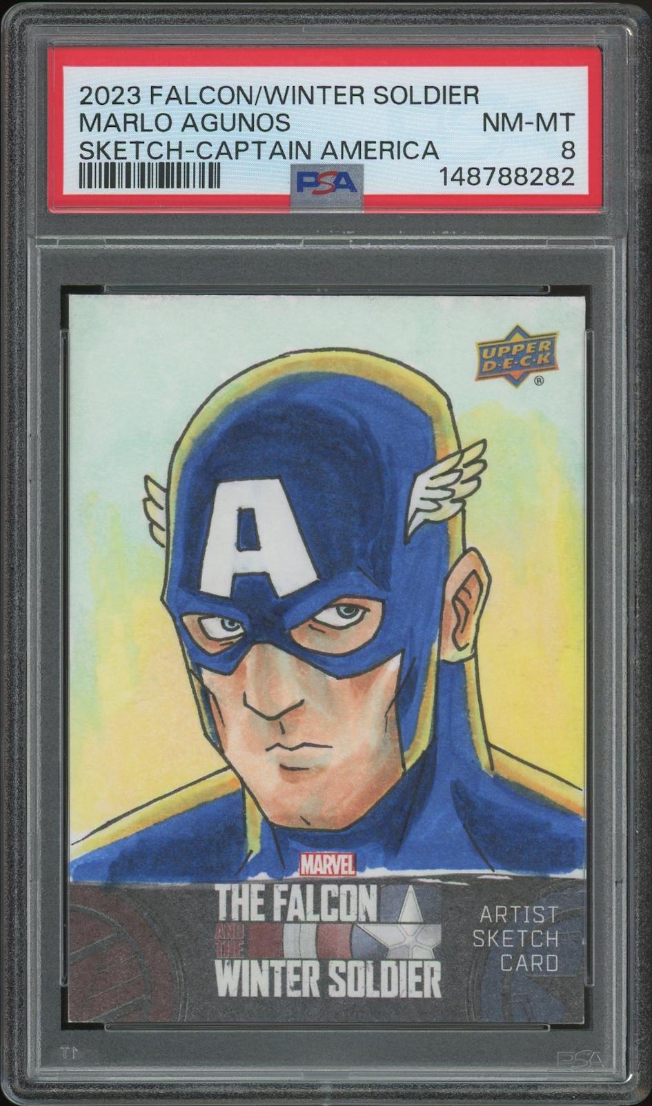 2023 Upper Deck The Falcon and The Winter Soldier Marlo Agunos Captain America Sketch #1/1 PSA 8 (NM-MT)