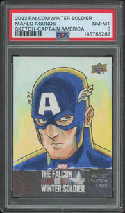 2023 Upper Deck The Falcon and The Winter Soldier Marlo Agunos Captain America Sketch #1/1 PSA 8 (NM-MT)