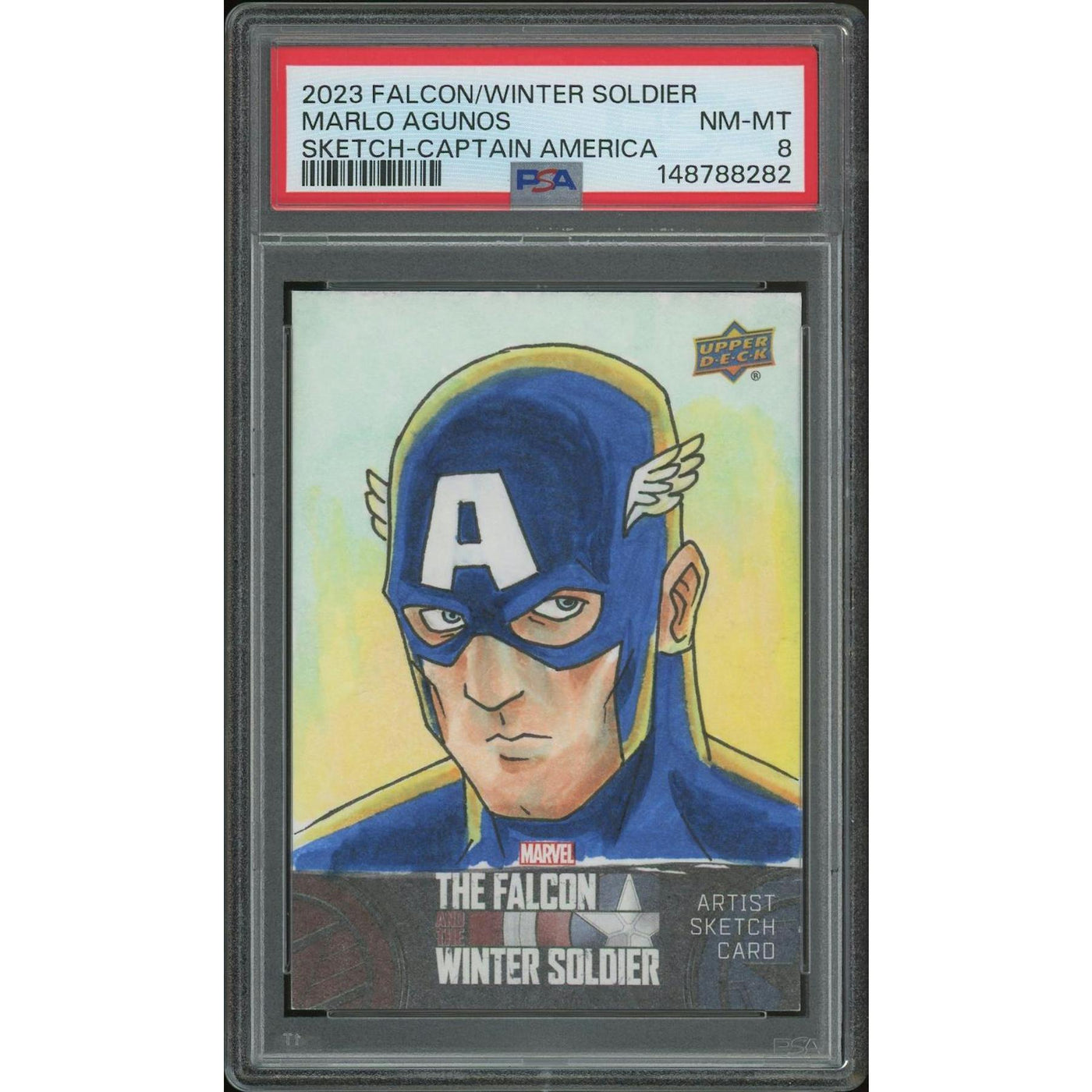 2023 Upper Deck The Falcon and The Winter Soldier Marlo Agunos Captain America Sketch #1/1 PSA 8 (NM-MT)