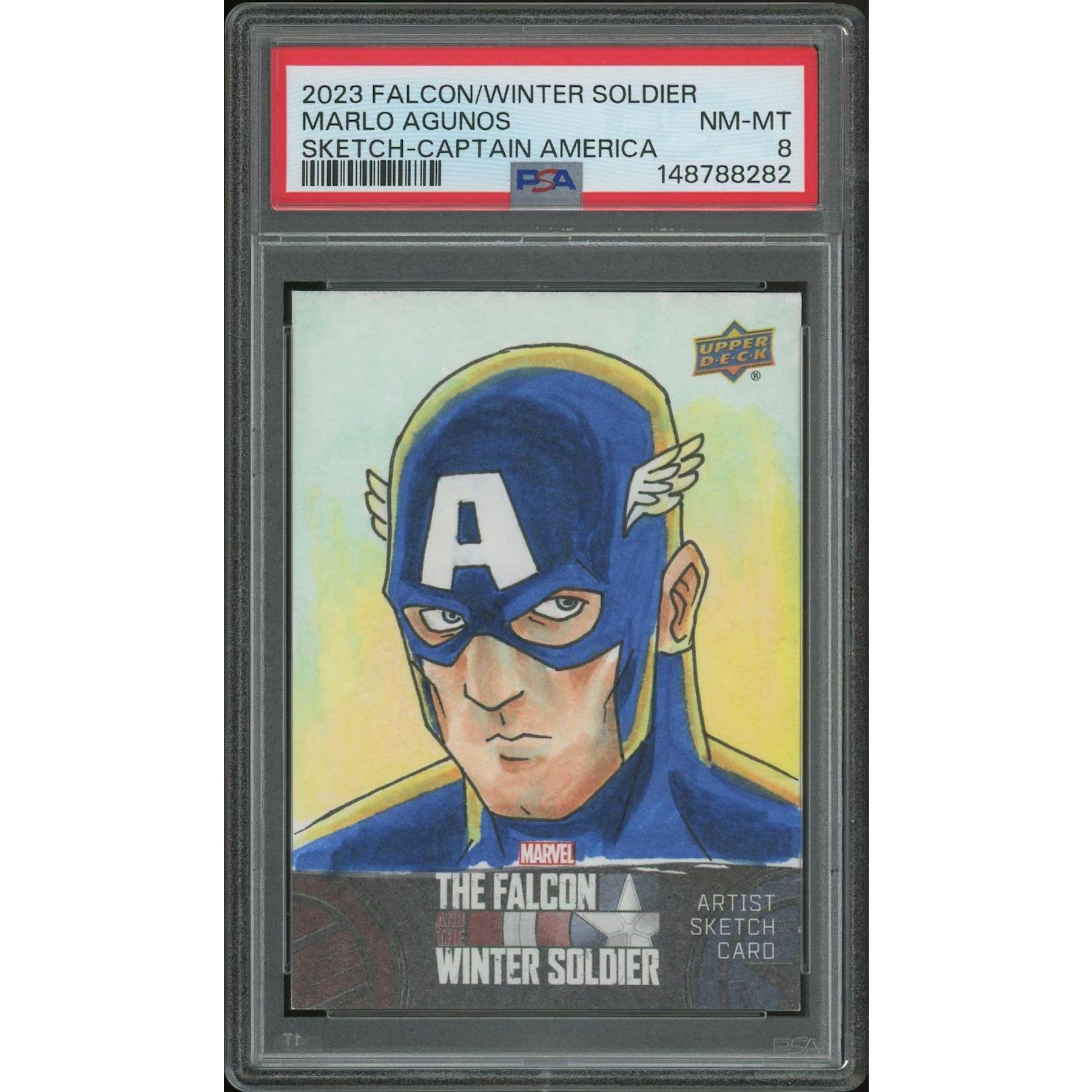 2023 Upper Deck The Falcon and The Winter Soldier Marlo Agunos Captain America Sketch #1/1 PSA 8 (NM-MT)